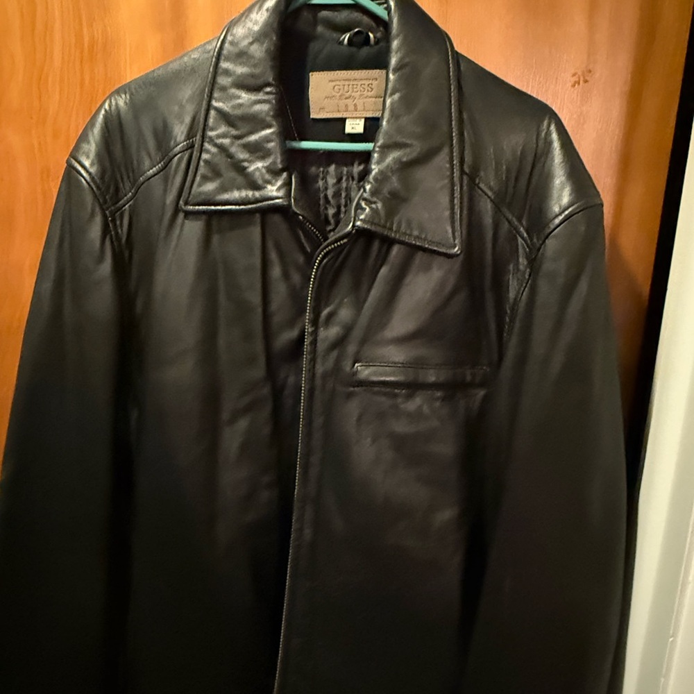 GUESS Men's Dark Leather Jacket